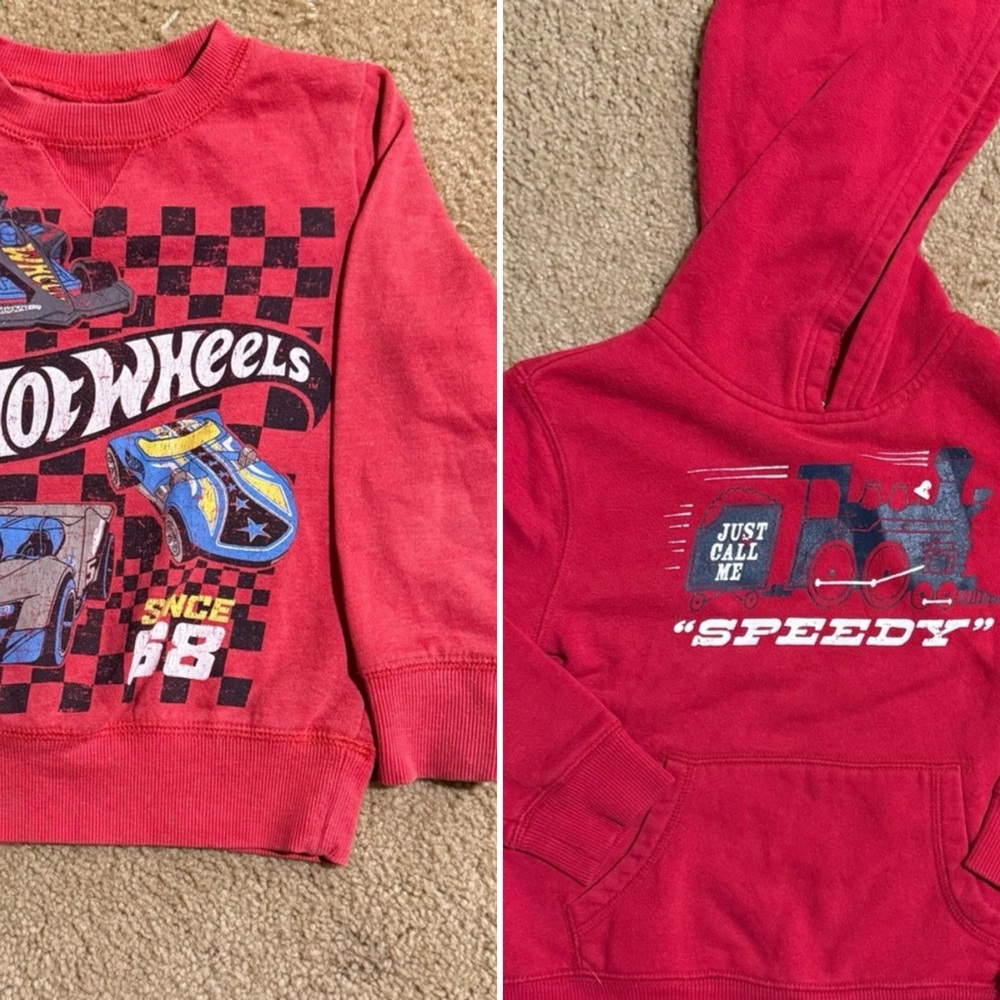 Bundle of 2 Kids Red Sweatshirts, 1 hooded, 1 crewneck- Size 4